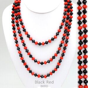 Red & Black Crystal Faceted Bead Gem Fashion Necklace 60" Beaded
